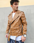 Giacca Chiodo Martellato Cammello