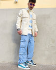 Maglione Dolcevita Rigato Celeste
