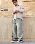 Camicia Beige Manica Contrasto