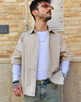 Camicia Beige Manica Contrasto