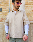 Camicia Beige Manica Contrasto