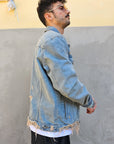 Giacca di Jeans Sfrangiata Sabbiata