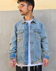 Giacca di Jeans Sfrangiata Sabbiata