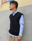 Gilet Smanicato Treccia In Lana