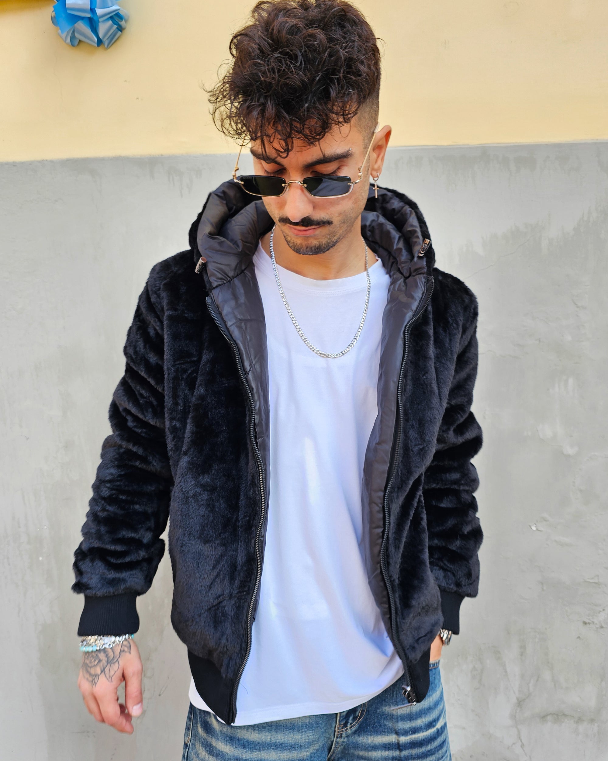 Giubbino Bomber Pelliccia Reversibile Nero
