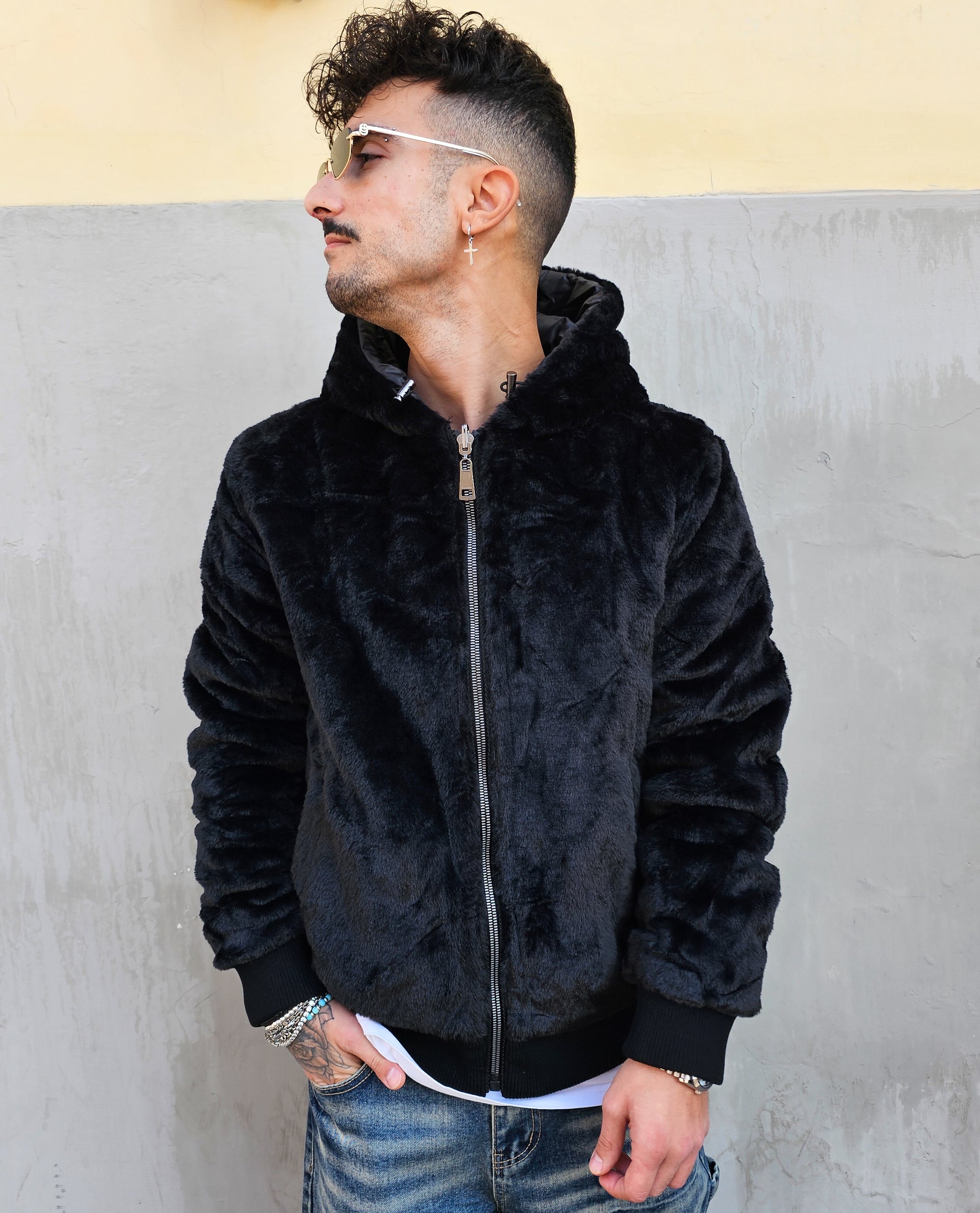 Giubbino Bomber Pelliccia Reversibile Nero