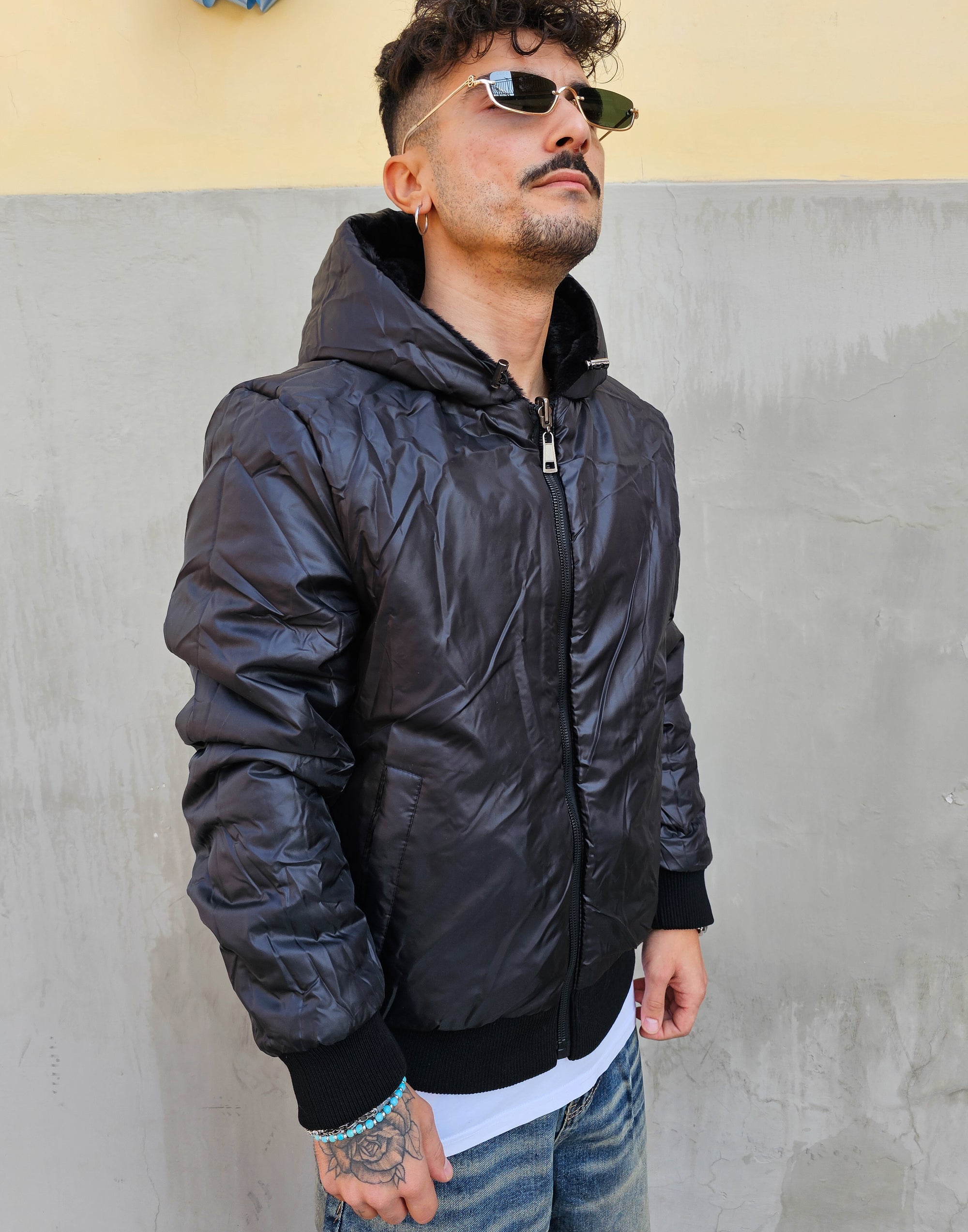 Giubbino Bomber Pelliccia Reversibile Nero