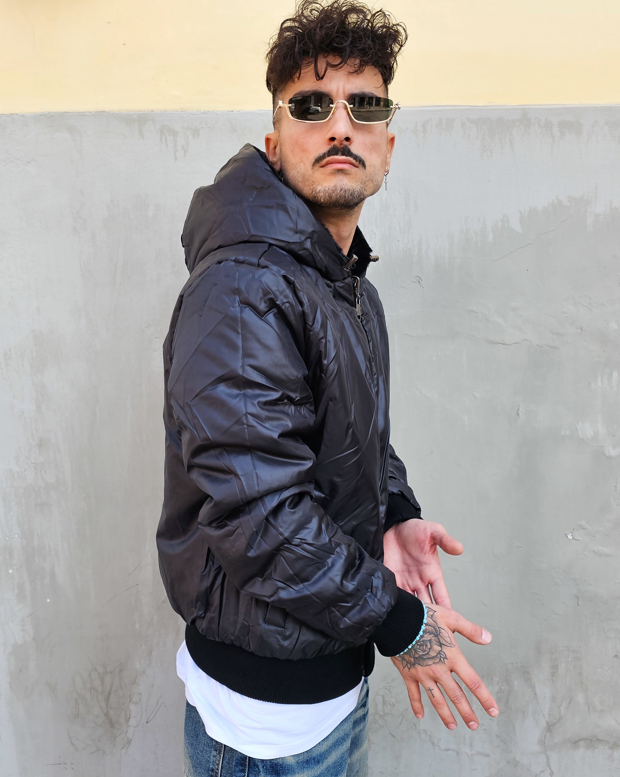 Giubbino Bomber Pelliccia Reversibile Nero