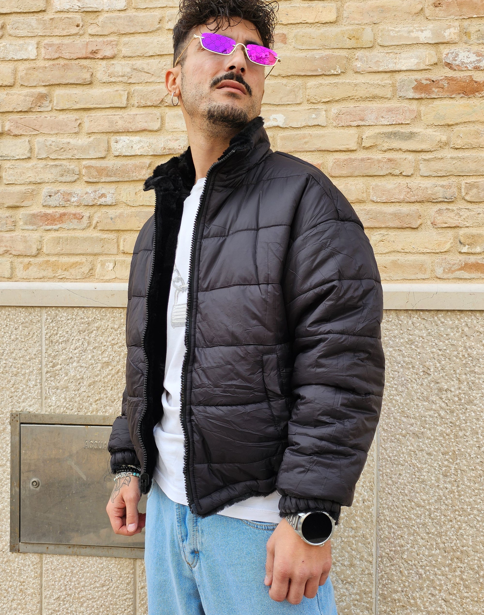 Giubbino Bomber Pelliccia Reversibile Crop