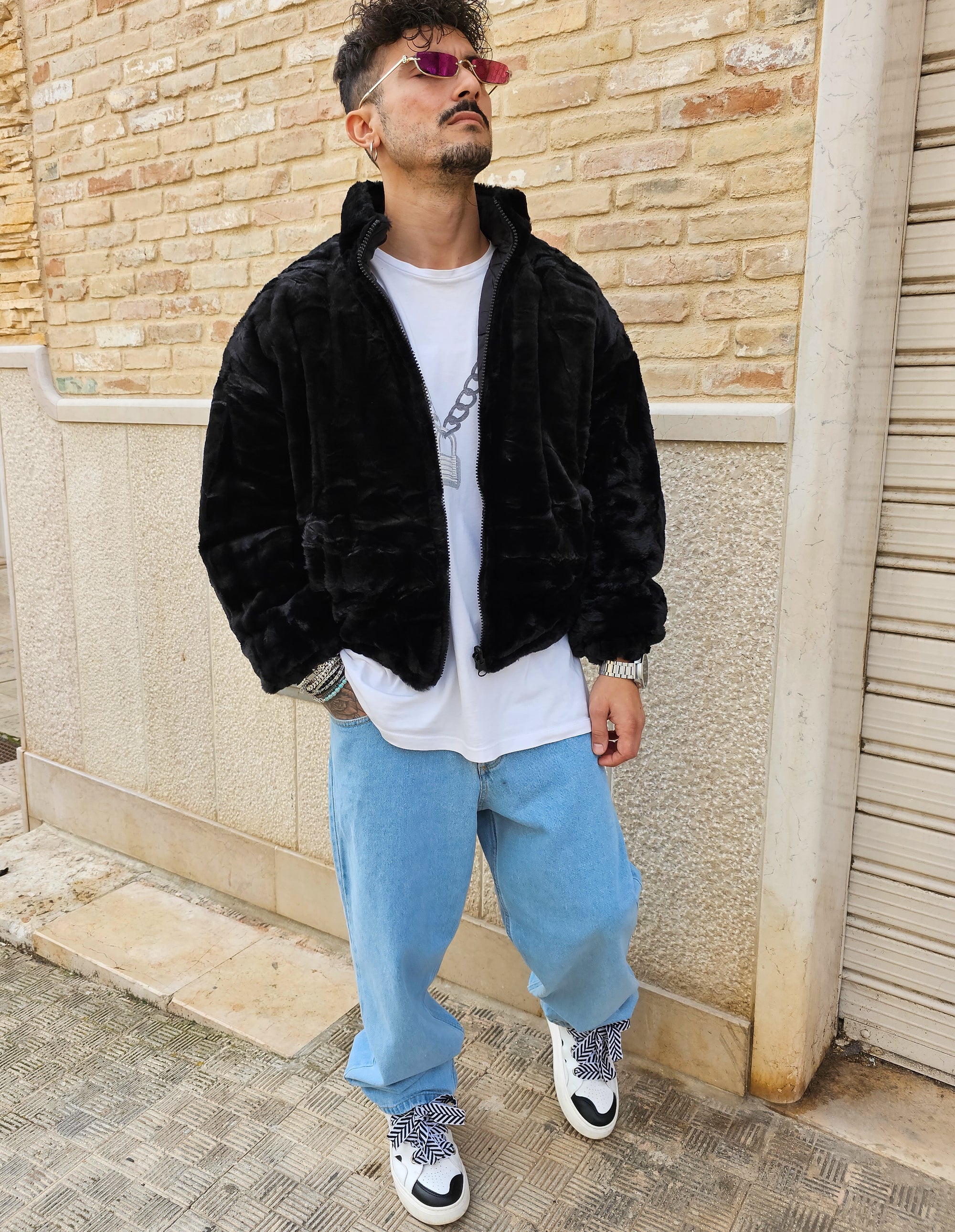 Giubbino Bomber Pelliccia Reversibile Crop