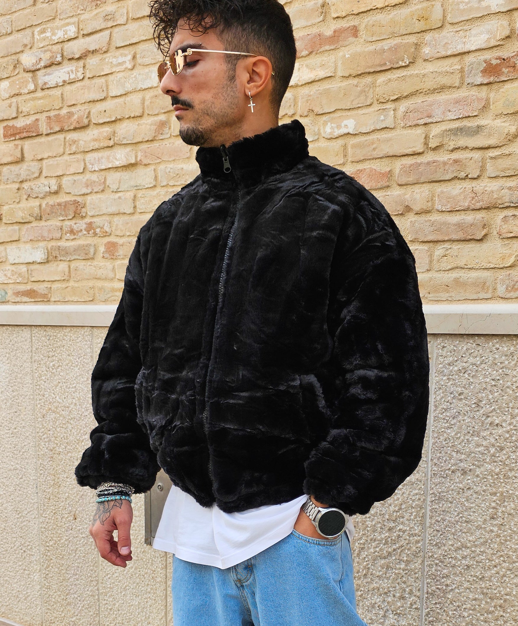Giubbino Bomber Pelliccia Reversibile Crop