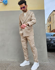 Abito Doppiopetto 6 Bottoni Beige Slim Fit