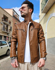 Giacca Biker In Ecopelle Cammello