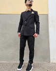 Abito Doppiopetto 4 Bottoni Nero Slim Fit