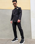 Abito Doppiopetto 4 Bottoni Nero Slim Fit