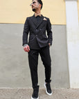 Abito Doppiopetto 4 Bottoni Nero Slim Fit