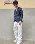 Giacca Monopetto Gessata Blu