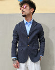 Giacca Monopetto Gessata Blu