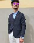 Giacca Monopetto Gessata Blu