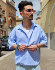 Camicia Celeste Semi Over Rigata