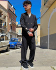 Abito Doppiopetto Crop Nero Bottone Oro