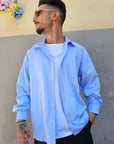 Camicia Rigata Celeste Semi Over