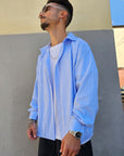 Camicia Rigata Celeste Semi Over