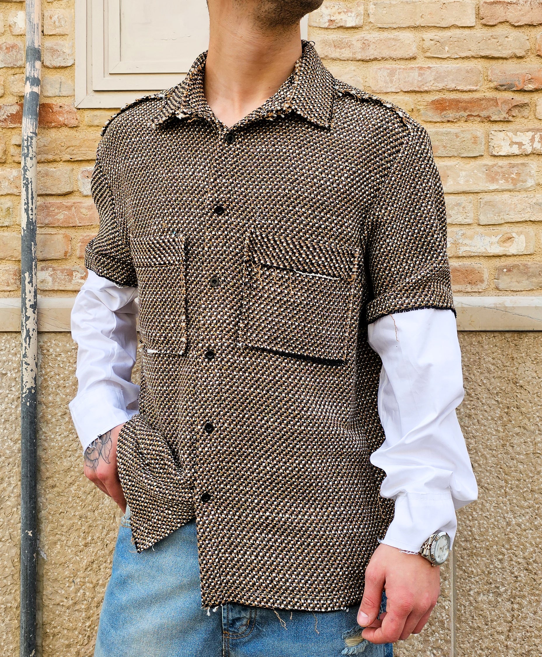 Camicia Sfrangiata Manica Contrasto