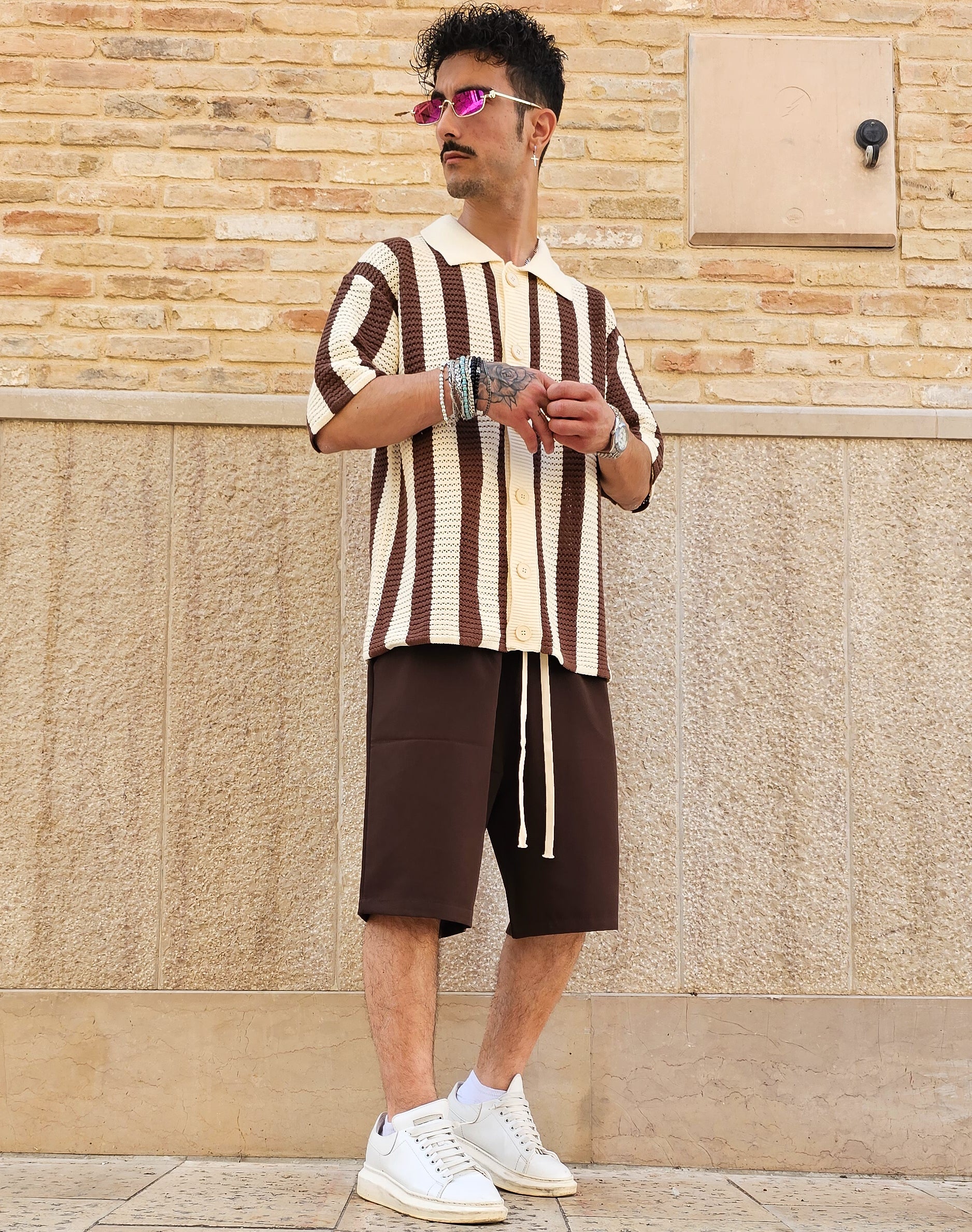 Camicia Polo Traforata Rigata