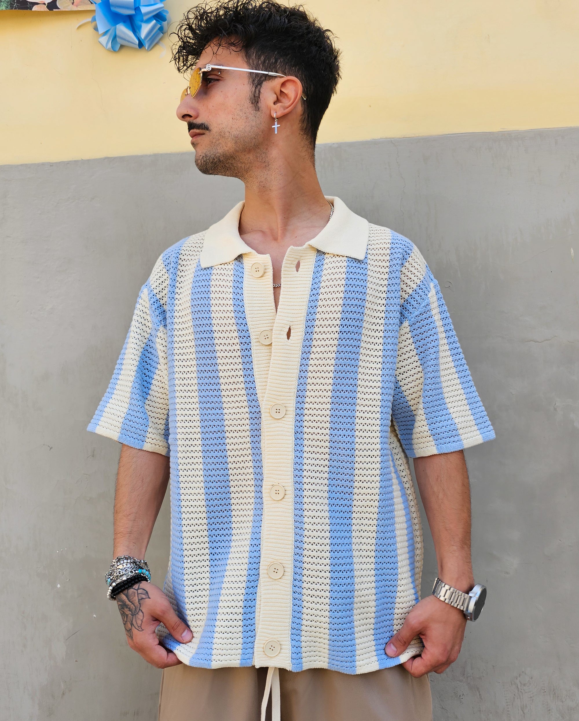 Camicia Polo Traforata Rigata