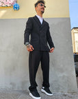 Abito Doppiopetto Nero 4 Bottoni Baggy fit