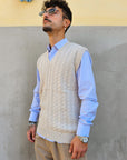 Gilet Smanicato Treccia In Lana