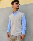 Gilet Smanicato Treccia In Lana