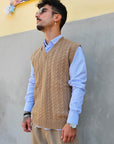 Gilet Smanicato Treccia In Lana