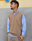 Gilet Smanicato Treccia In Lana