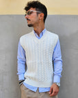 Gilet Smanicato Treccia In Lana