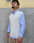 Gilet Smanicato Treccia In Lana