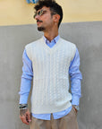 Gilet Smanicato Treccia In Lana