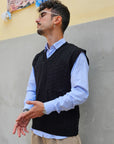 Gilet Smanicato Treccia In Lana