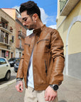 Giacca Biker In Ecopelle Cammello