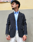 Giacca Monopetto Gessata Blu