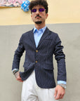 Giacca Monopetto Gessata Blu