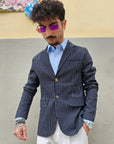 Giacca Monopetto Gessata Blu