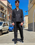 Abito Doppiopetto Crop Nero Bottone Oro