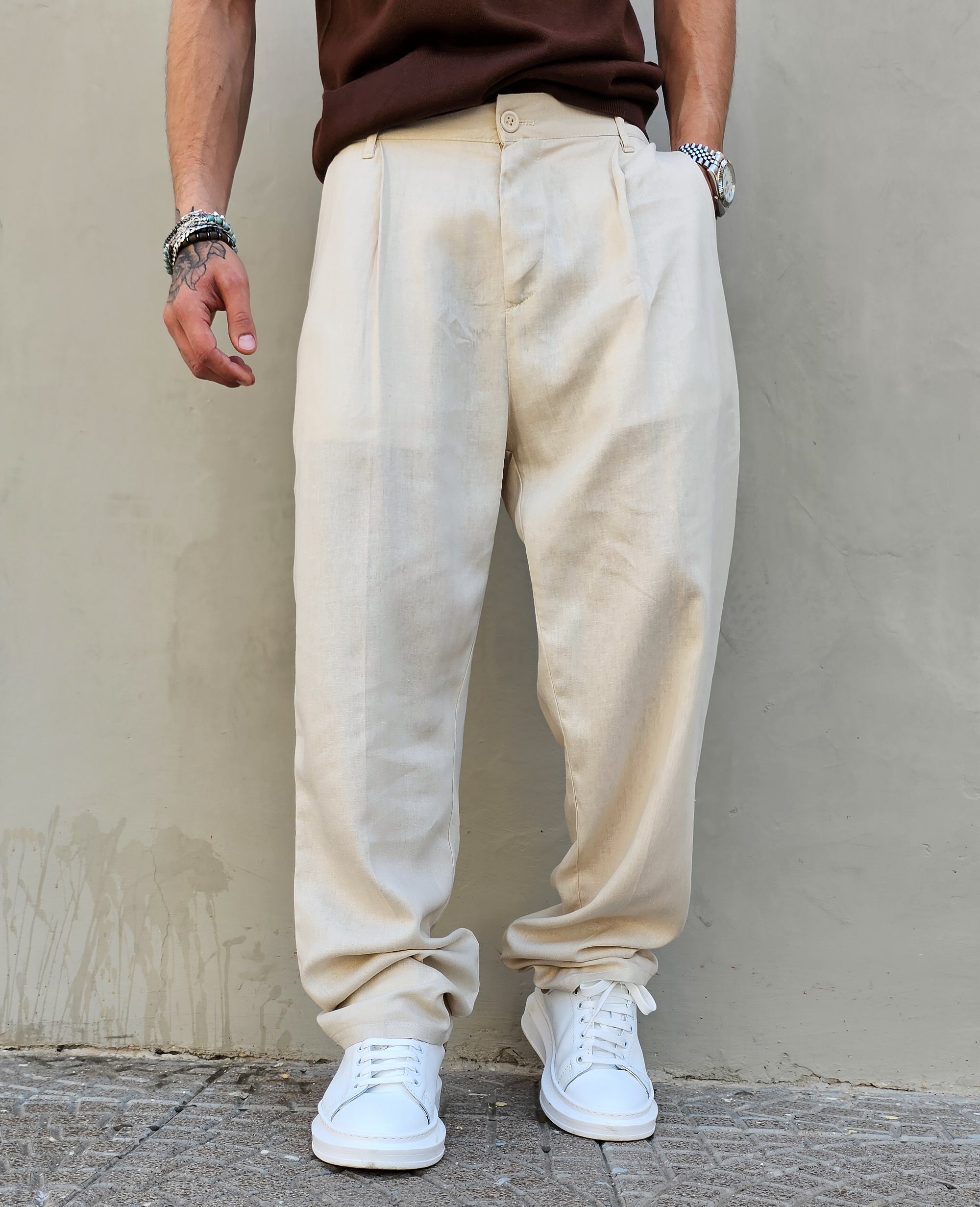 Pantalone Baggy Fit In Lino