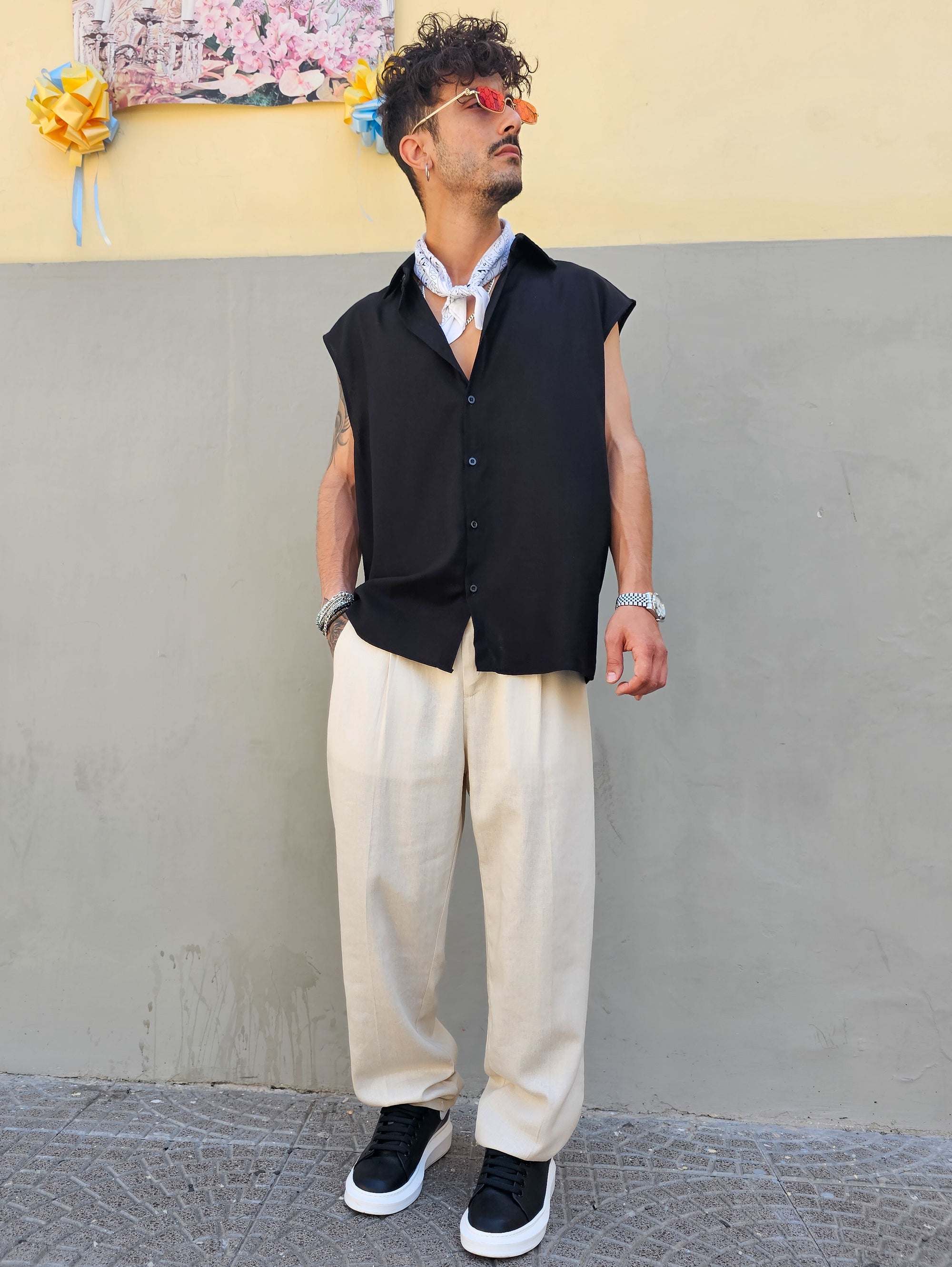 Gilet Smanicato In Lino