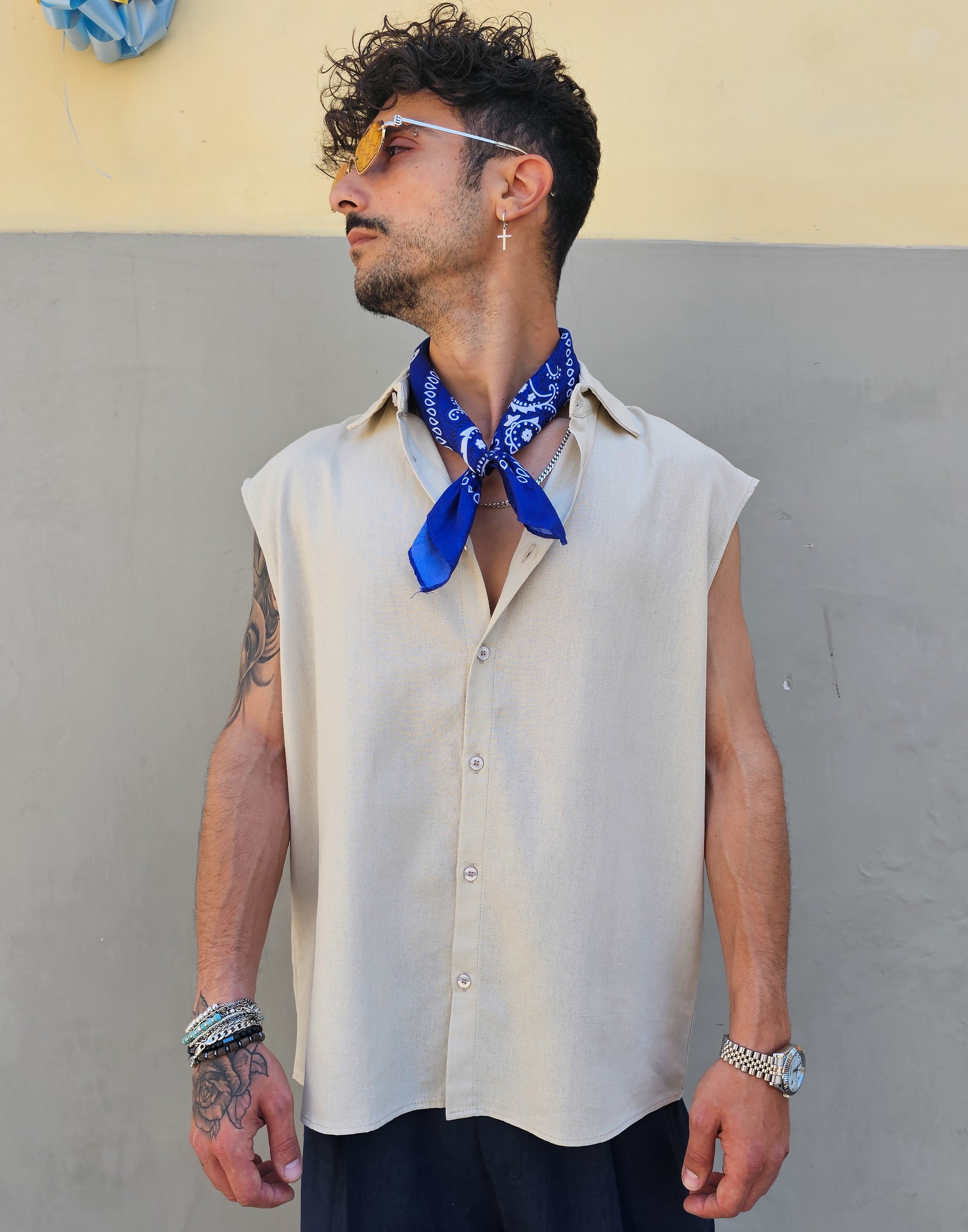 Gilet Smanicato In Lino