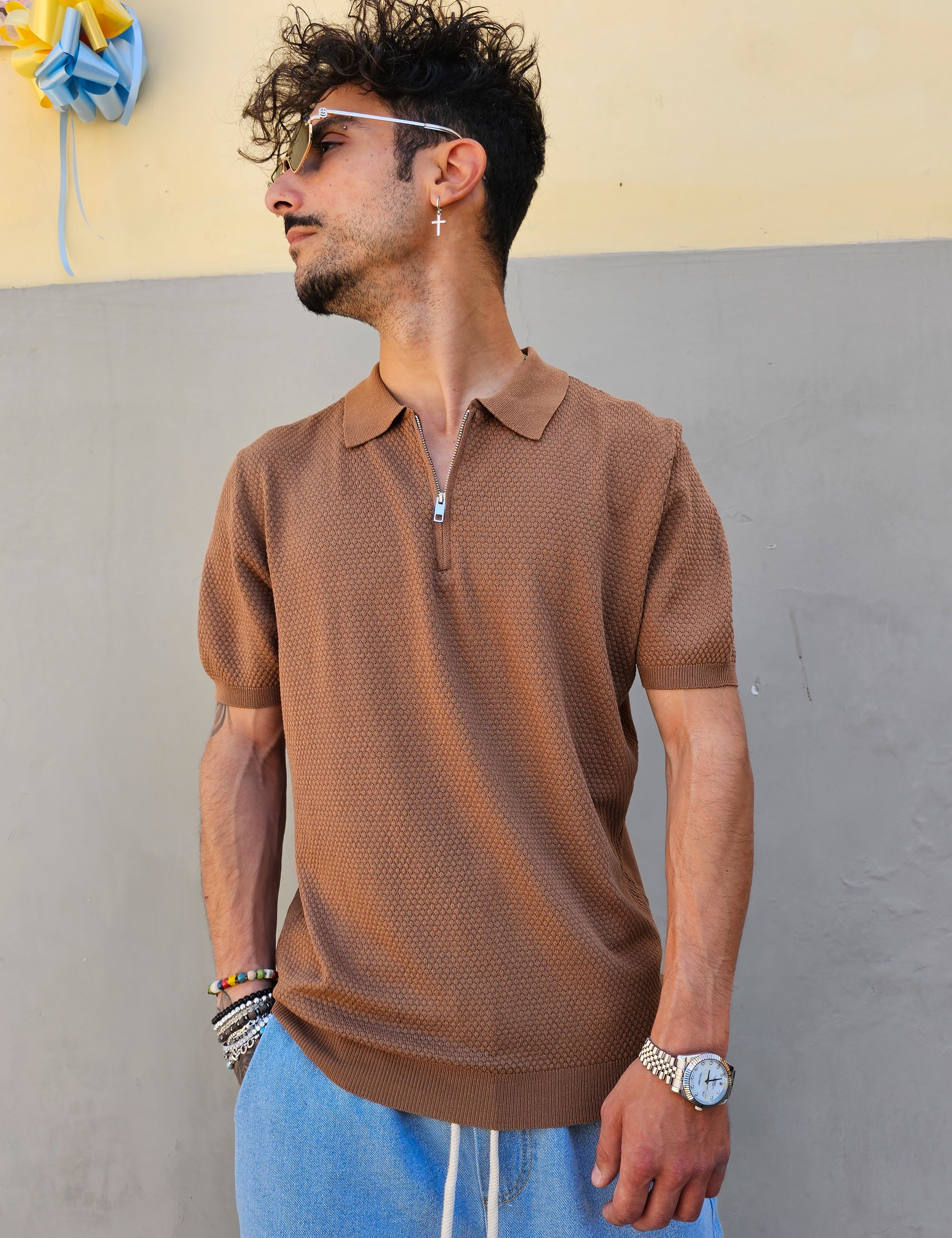 Polo In Filo Nido D'ape Zip