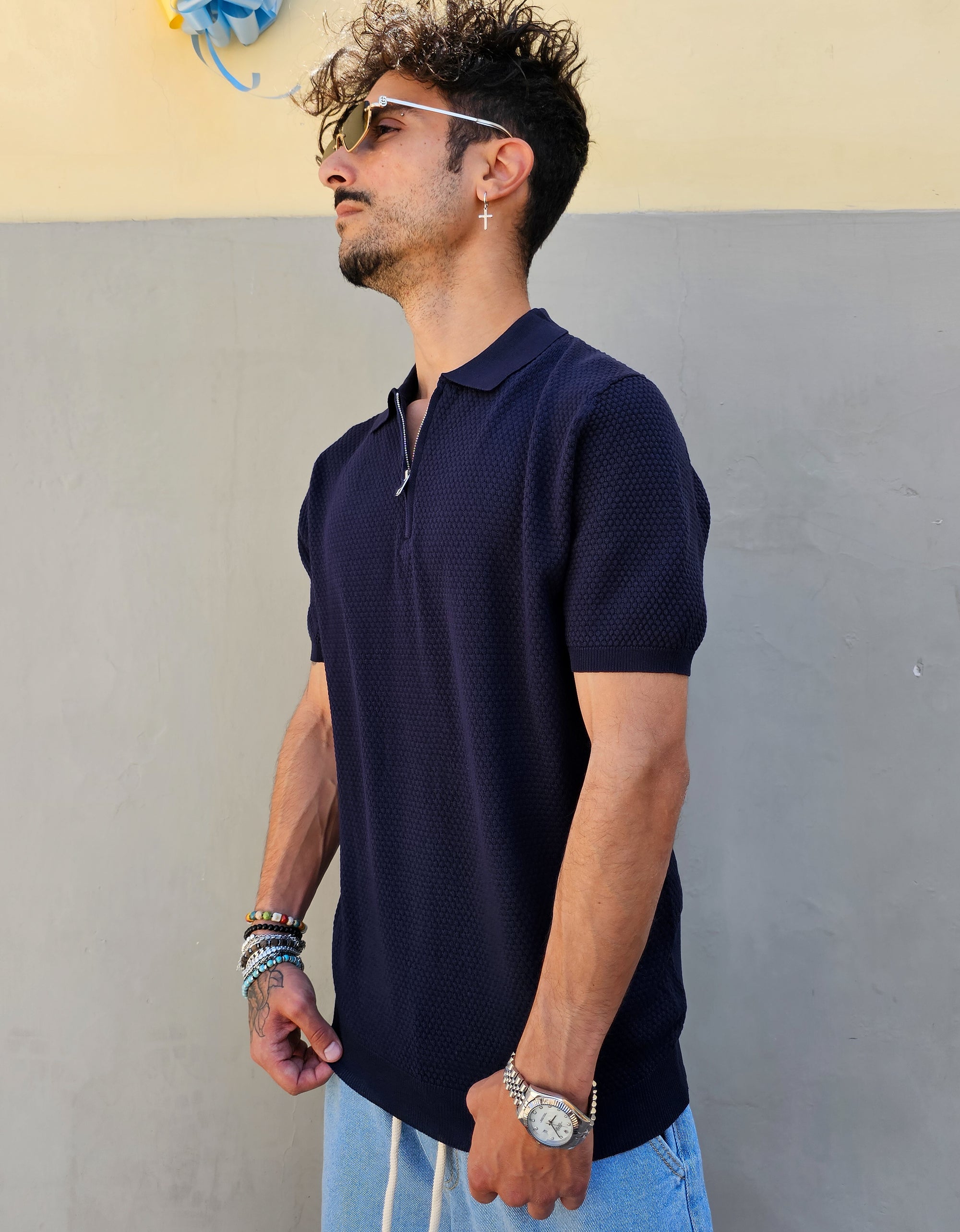 Polo In Filo Nido D'ape Zip