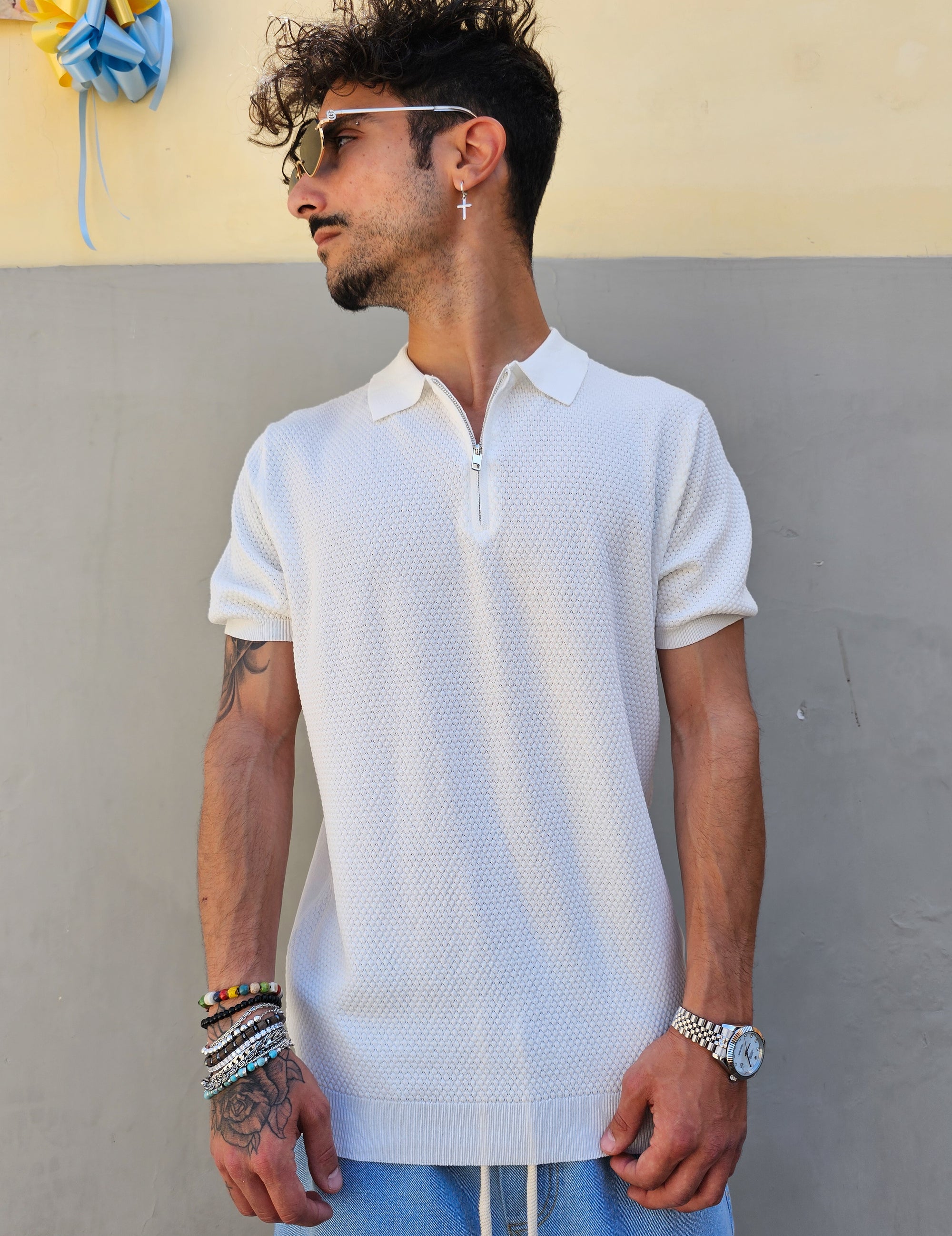 Polo In Filo Nido D'ape Zip